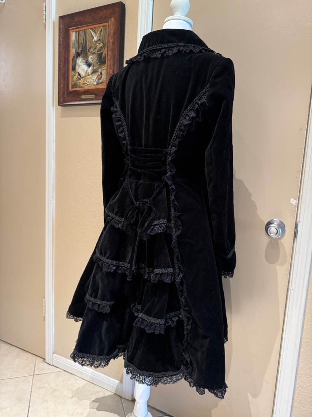 Spin Doctor Black Velvet Lace-Trimmed Goth Steampunk Victorian Coat - Picture 7 of 16